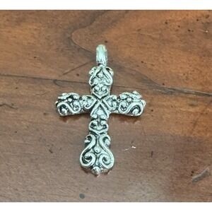 Sterling Silver Cross‎ Pendant with Oxidyzed Swirling